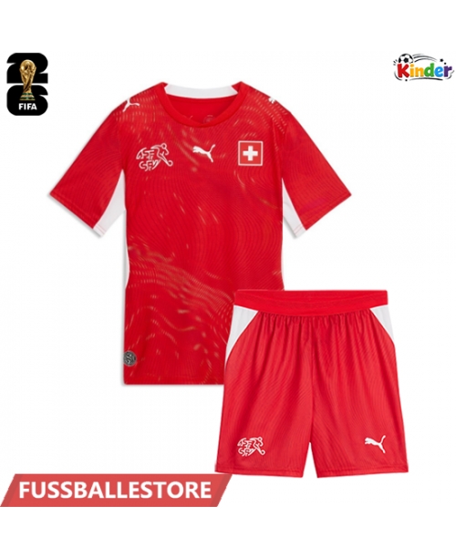 Günstige Schweiz Heimtrikotsatz Kinder WM 2026 Kurzarm (+ Kurze Hosen)